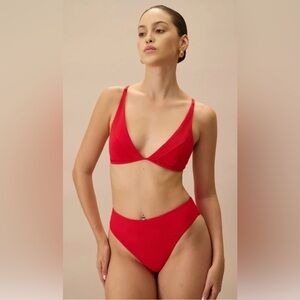 Rihoas The Red Ribbed Cross Back Bikini Top and high waisted bikini bottom Set S